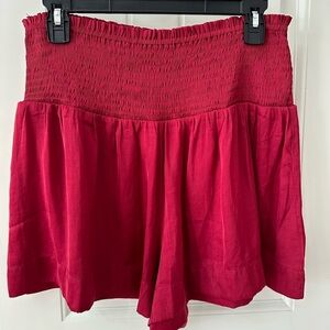 Pants Store Women's Red Crimson Smocked Silky Flowy Shorts